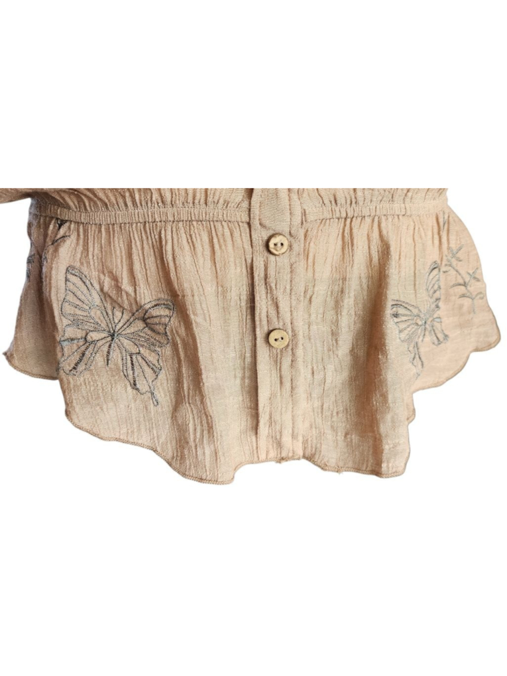 Mine Womens L Strapless Tube Top Beige Butterfly Embroidered Button Front NWOT - Picture 6 of 11
